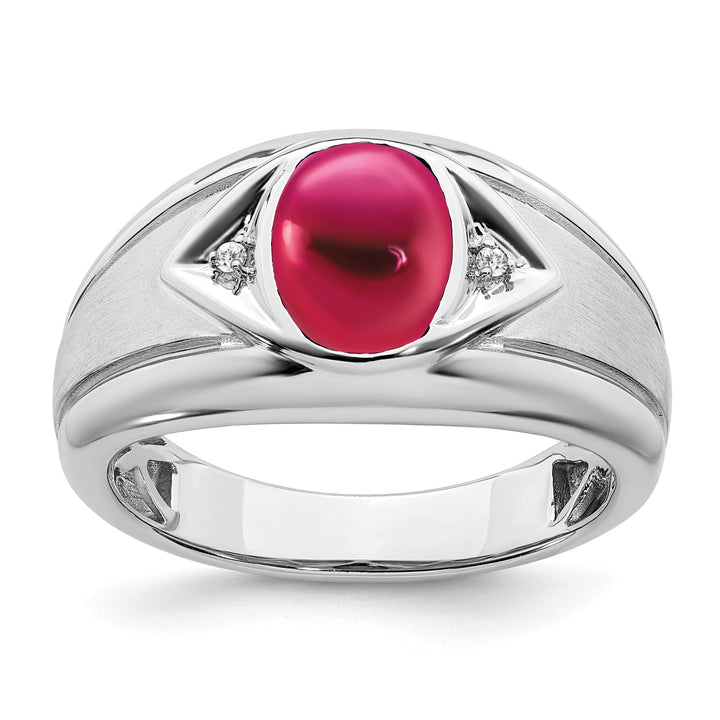 Lovely Rita's Men's Gemstones & Diamond Rings 14k White Gold Created Ruby and Diamond Mens Ring