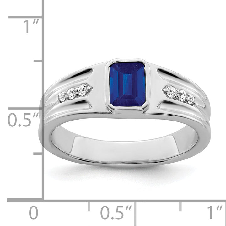 Lovely Rita's Men's Gemstones & Diamond Rings 14k White Gold Created Sapphire and Diamond Mens Ring