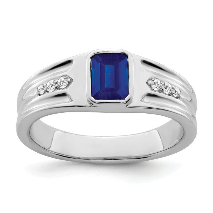 Lovely Rita's Men's Gemstones & Diamond Rings 14k White Gold Created Sapphire and Diamond Mens Ring
