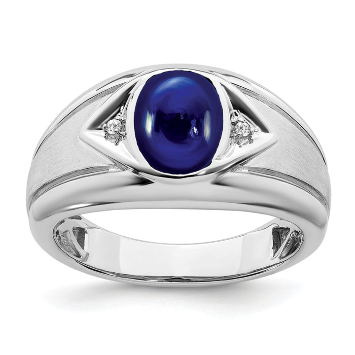 Lovely Rita's Men's Gemstones & Diamond Rings 14k White Gold Created Sapphire and Diamond Mens Ring