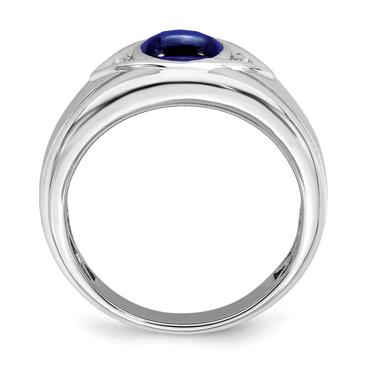 Lovely Rita's Men's Gemstones & Diamond Rings 14k White Gold Created Sapphire and Diamond Mens Ring