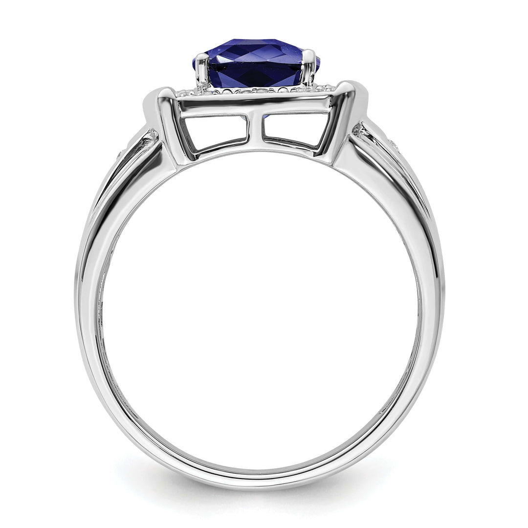 Lovely Rita's Men's Gemstones & Diamond Rings 14k White Gold Cushion Created Sapphire and Diamond Mens Ring