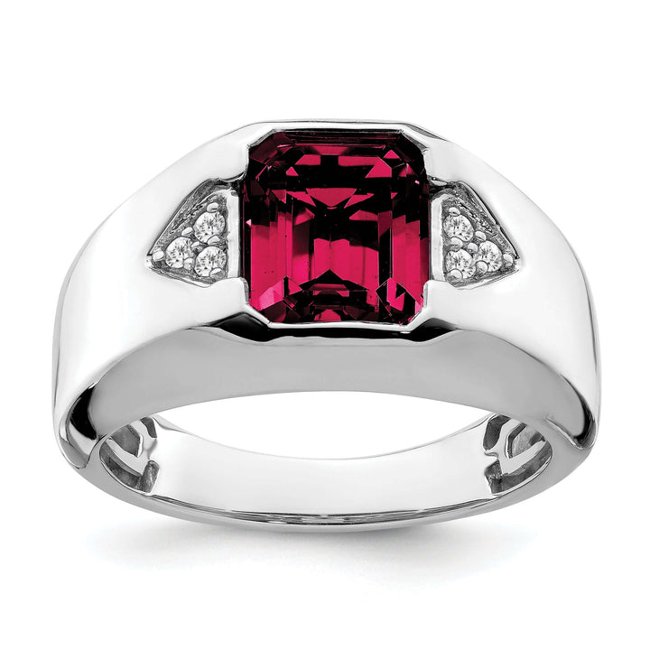 Lovely Rita's Men's Gemstones & Diamond Rings 14k White Gold Emerald-cut Created Ruby and Diamond Mens Ring….