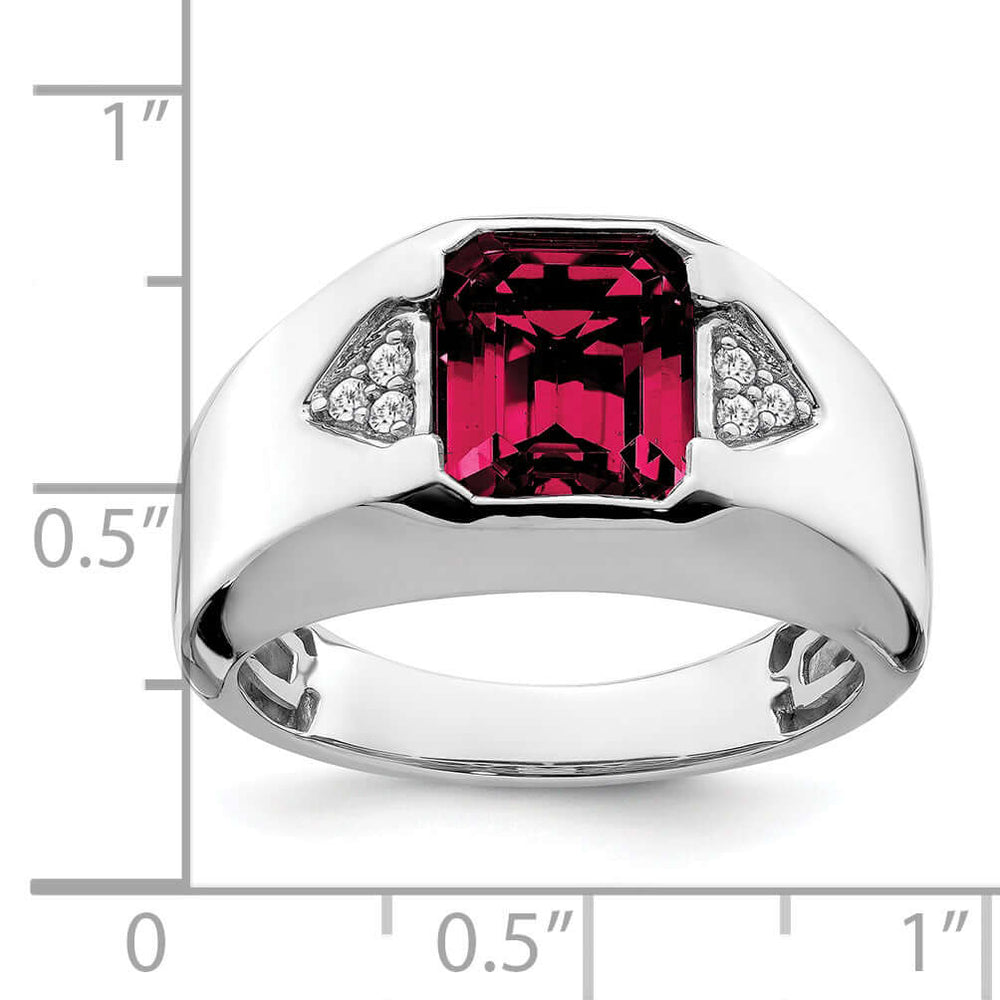 Lovely Rita's Men's Gemstones & Diamond Rings 14k White Gold Emerald-cut Created Ruby and Diamond Mens Ring….