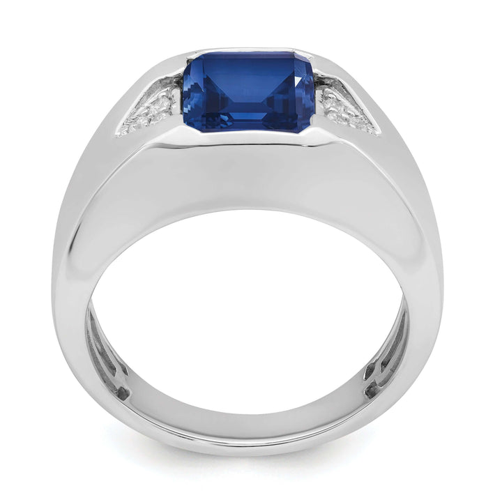 Lovely Rita's Men's Gemstones & Diamond Rings 14k White Gold Emerald-cut Created Sapphire and Diamond Mens Ring…