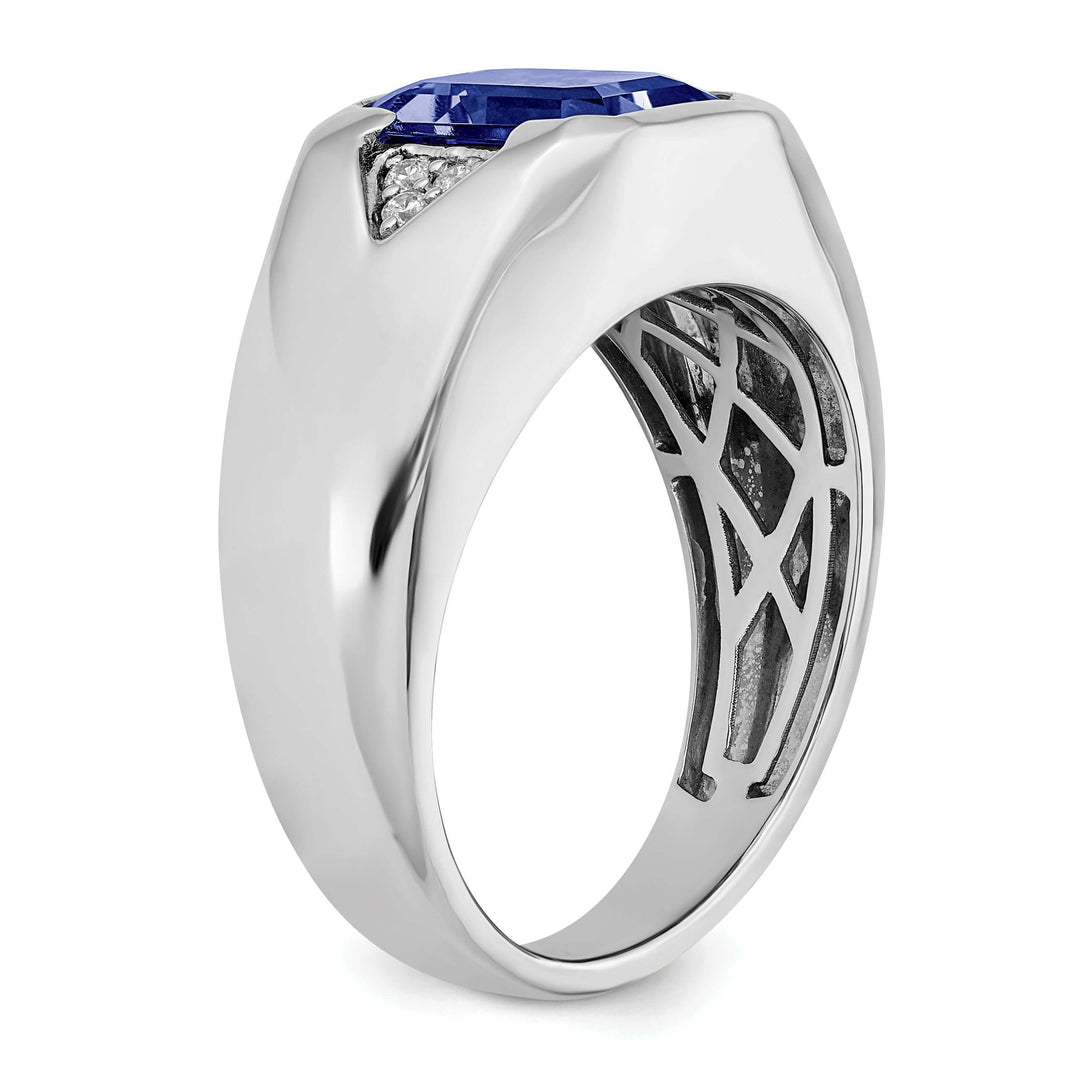 Lovely Rita's Men's Gemstones & Diamond Rings 14k White Gold Emerald-cut Created Sapphire and Diamond Mens Ring…