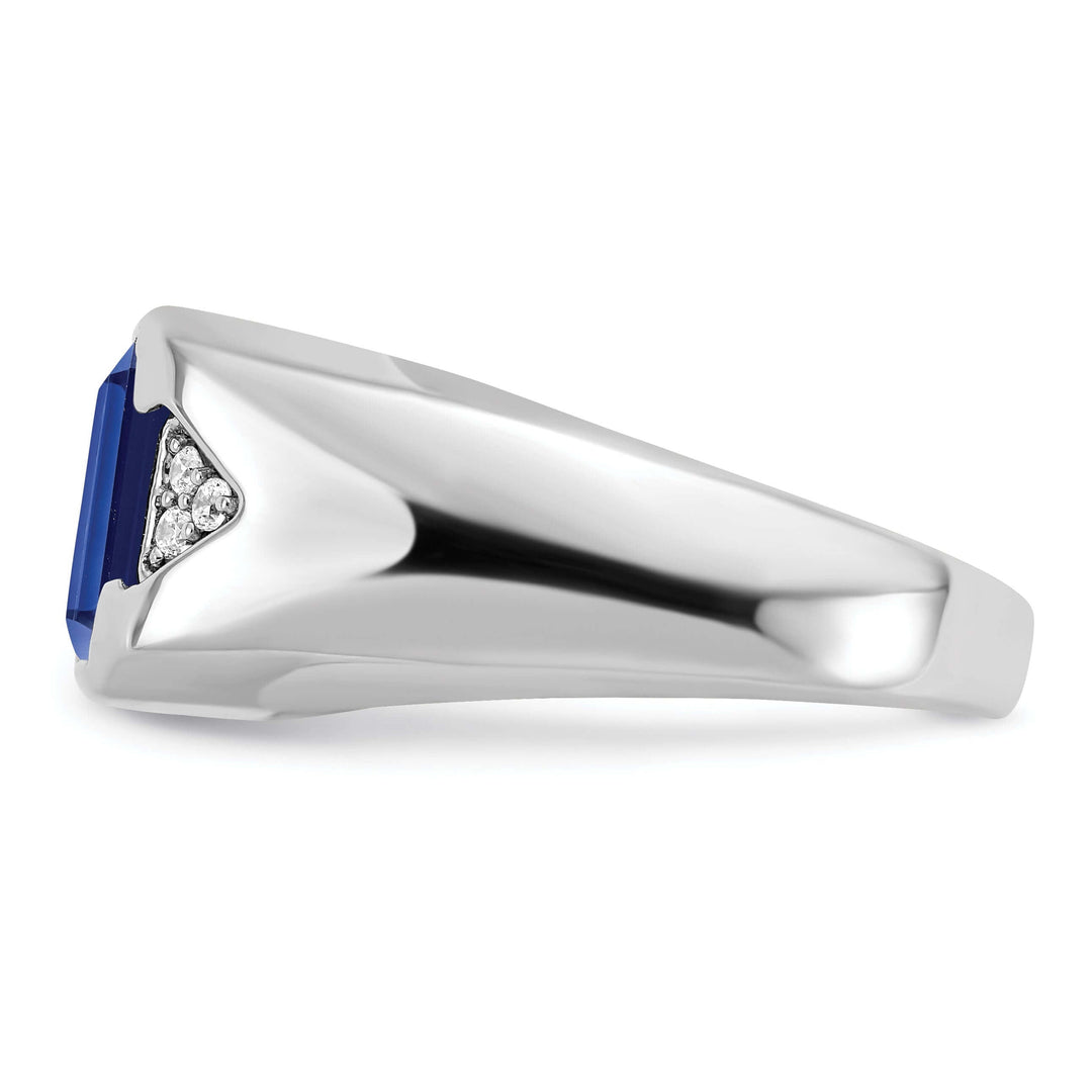 Lovely Rita's Men's Gemstones & Diamond Rings 14k White Gold Emerald-cut Created Sapphire and Diamond Mens Ring…