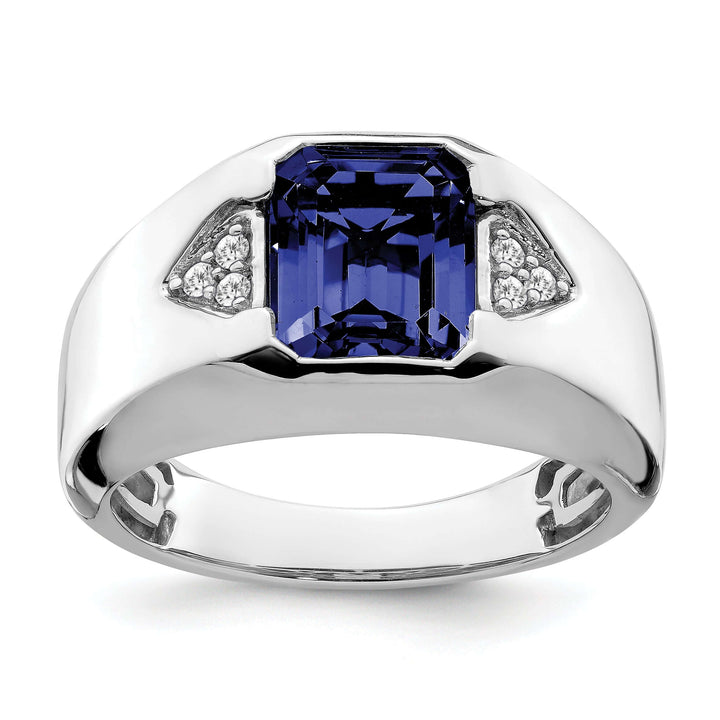 Lovely Rita's Men's Gemstones & Diamond Rings 14k White Gold Emerald-cut Created Sapphire and Diamond Mens Ring…
