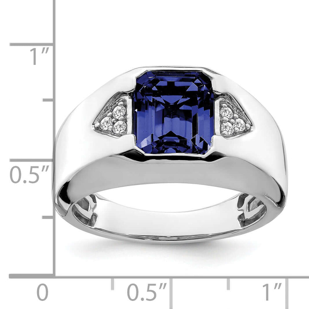 Lovely Rita's Men's Gemstones & Diamond Rings 14k White Gold Emerald-cut Created Sapphire and Diamond Mens Ring…