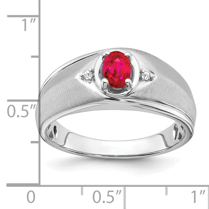 Lovely Rita's Men's Gemstones & Diamond Rings 14k White Gold Oval Ruby and Diamond Mens Ring