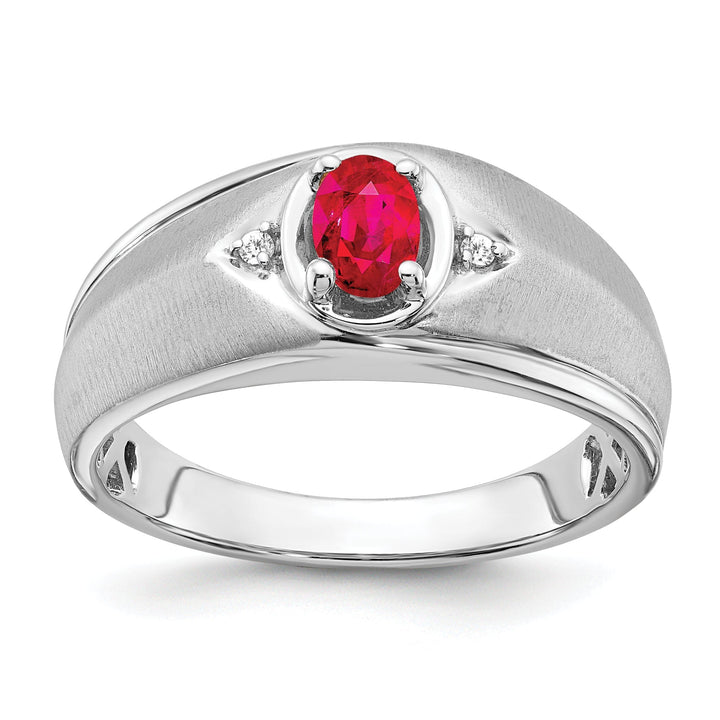 Lovely Rita's Men's Gemstones & Diamond Rings 14k White Gold Oval Ruby and Diamond Mens Ring