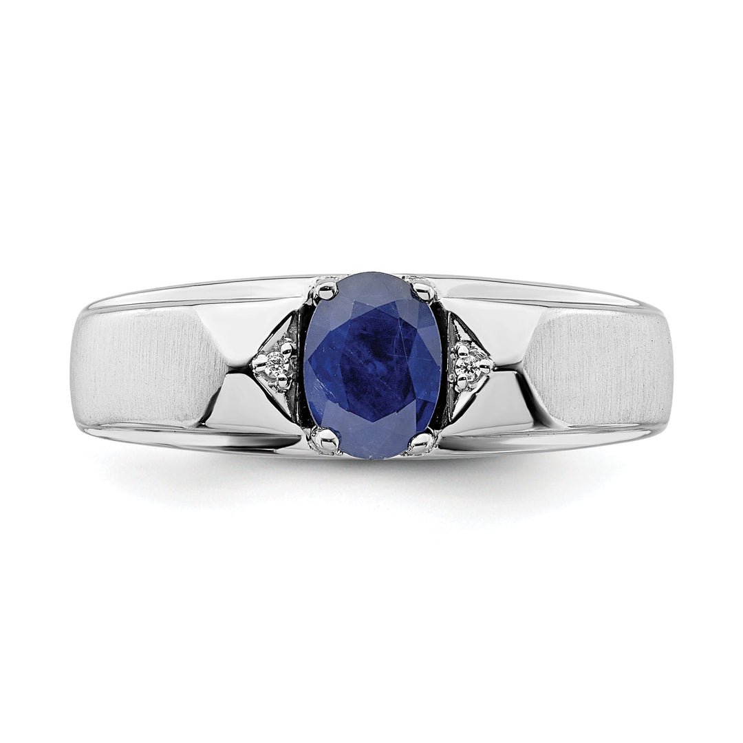 Lovely Rita's Men's Gemstones & Diamond Rings 14k White Polished & Satin Sapphire & Diamond Mens Ring