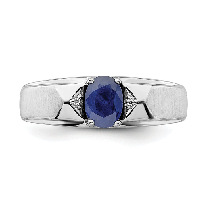 Lovely Rita's Men's Gemstones & Diamond Rings 14k White Polished & Satin Sapphire & Diamond Mens Ring