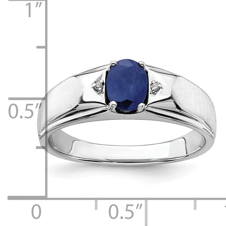 Lovely Rita's Men's Gemstones & Diamond Rings 14k White Polished & Satin Sapphire & Diamond Mens Ring