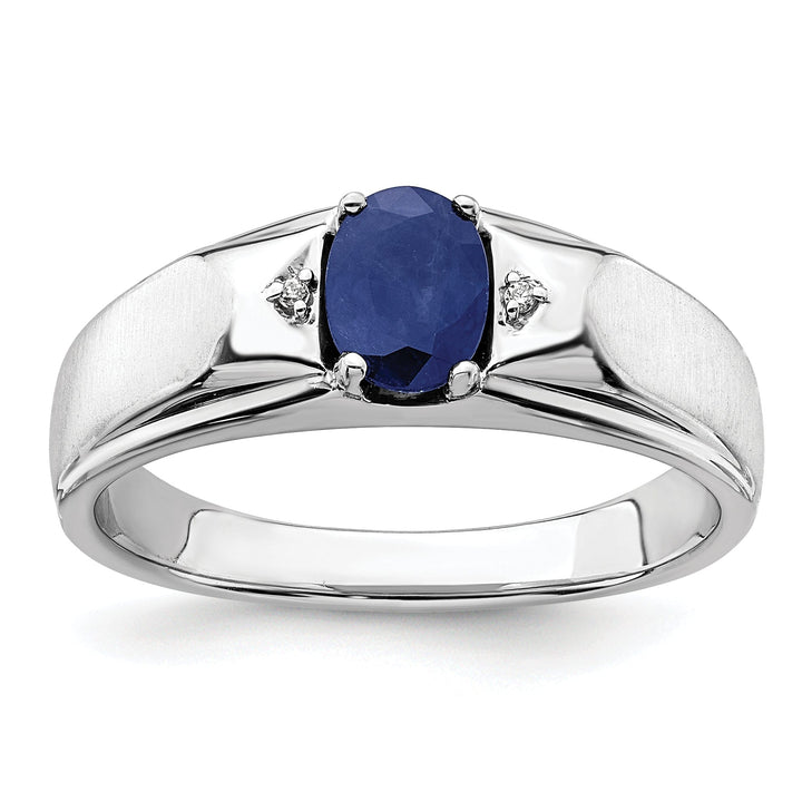 Lovely Rita's Men's Gemstones & Diamond Rings 14k White Polished & Satin Sapphire & Diamond Mens Ring