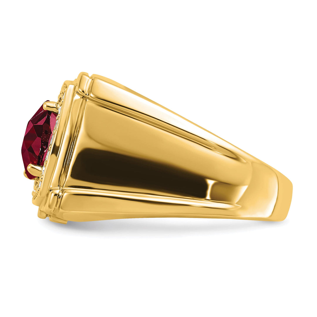 Lovely Rita's Men's Gemstones & Diamond Rings 14k Yellow Gold Created Checkerboard Ruby and Diamond Mens Ring