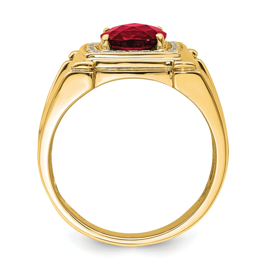 Lovely Rita's Men's Gemstones & Diamond Rings 14k Yellow Gold Created Checkerboard Ruby and Diamond Mens Ring