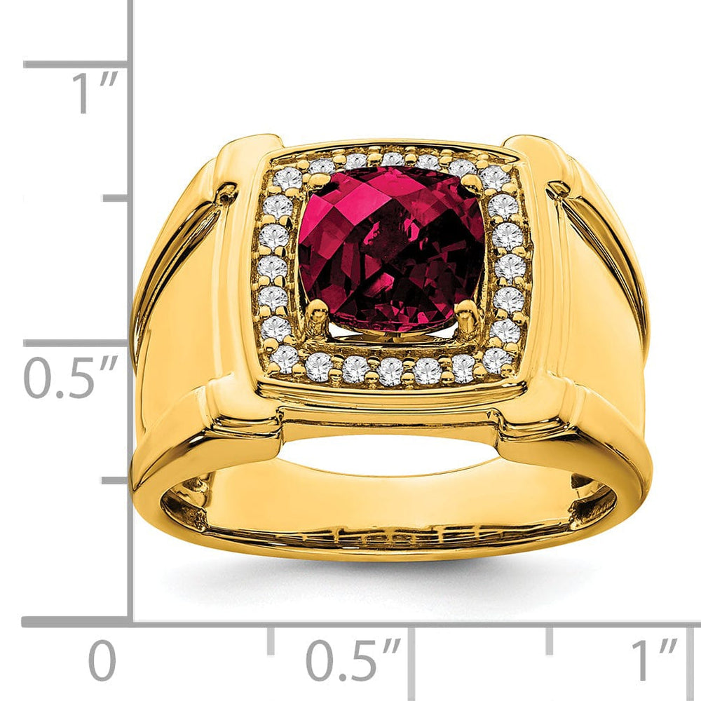 Lovely Rita's Men's Gemstones & Diamond Rings 14k Yellow Gold Created Checkerboard Ruby and Diamond Mens Ring