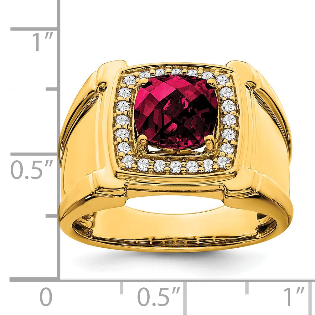 Lovely Rita's Men's Gemstones & Diamond Rings 14k Yellow Gold Created Checkerboard Ruby and Diamond Mens Ring