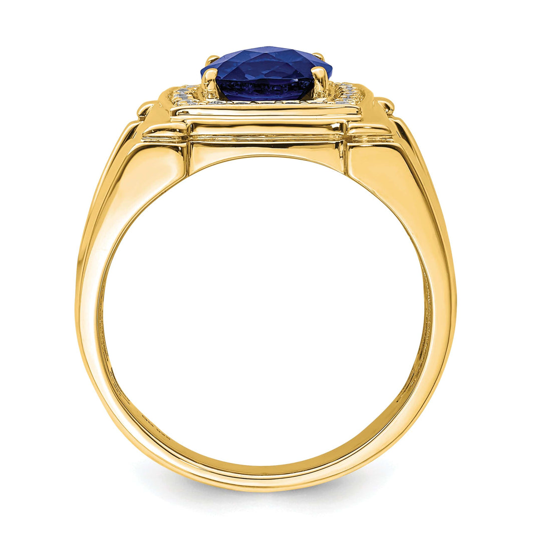 Lovely Rita's Men's Gemstones & Diamond Rings 14k Yellow Gold Created Checkerboard Sapphire and Diamond Mens Ring
