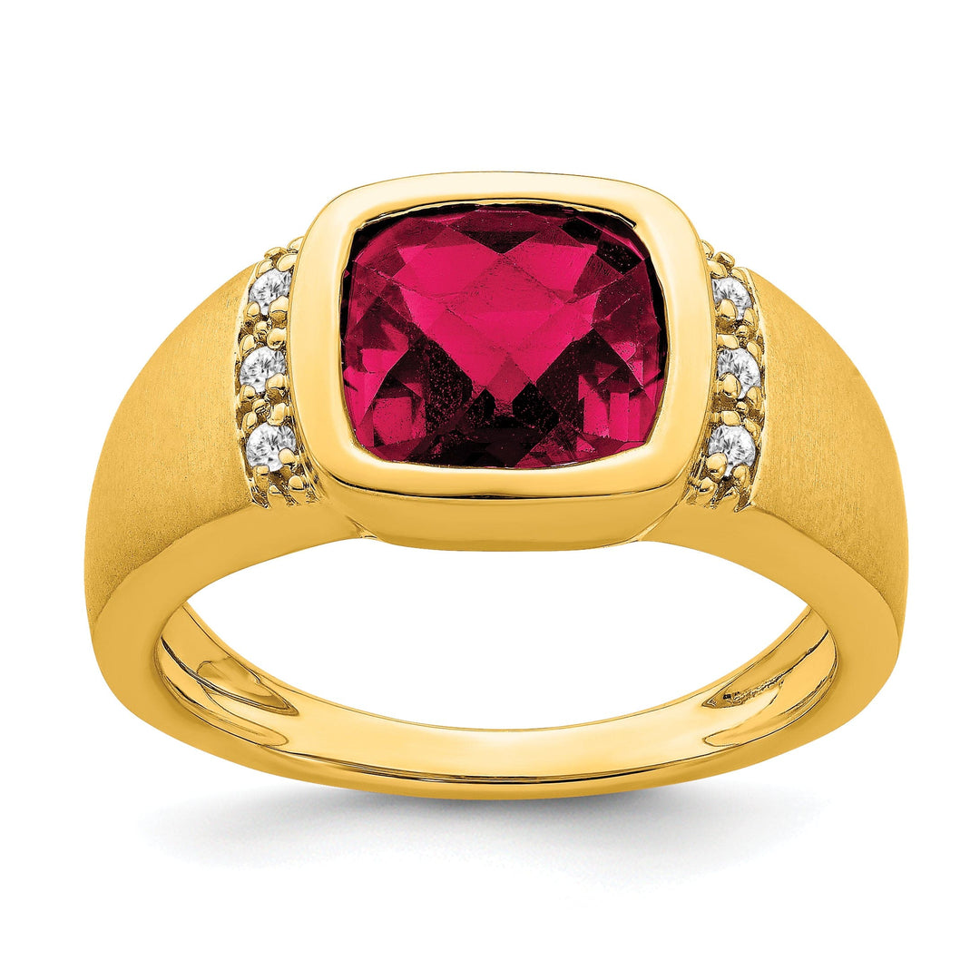 Lovely Rita's Men's Gemstones & Diamond Rings 14k Yellow Gold Created Ruby and Diamond Men's Ring.