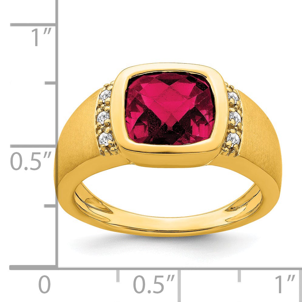 Lovely Rita's Men's Gemstones & Diamond Rings 14k Yellow Gold Created Ruby and Diamond Men's Ring.