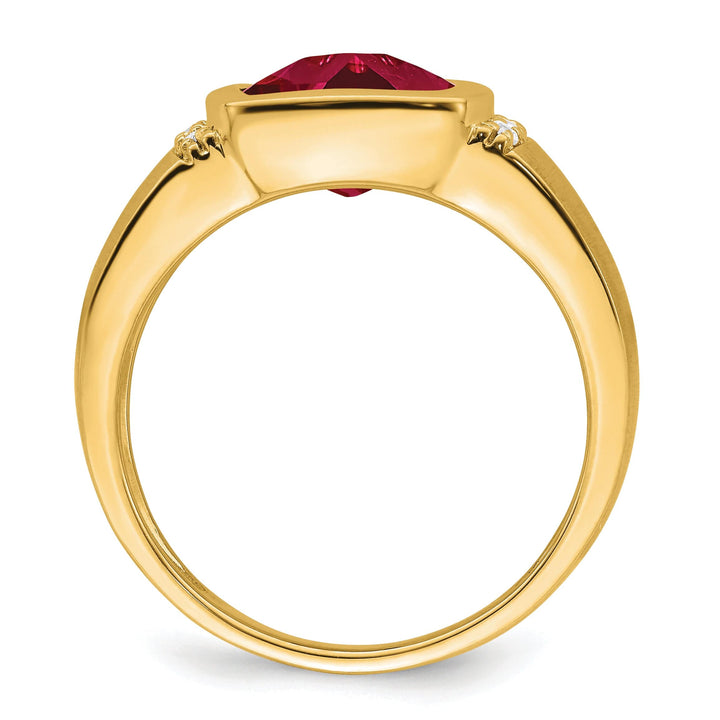 Lovely Rita's Men's Gemstones & Diamond Rings 14k Yellow Gold Created Ruby and Diamond Men's Ring.