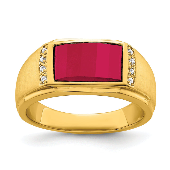 Lovely Rita's Men's Gemstones & Diamond Rings 14k Yellow Gold Created Ruby and Diamond Men's Ring.