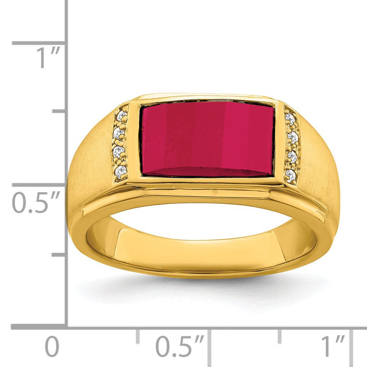 Lovely Rita's Men's Gemstones & Diamond Rings 14k Yellow Gold Created Ruby and Diamond Men's Ring.