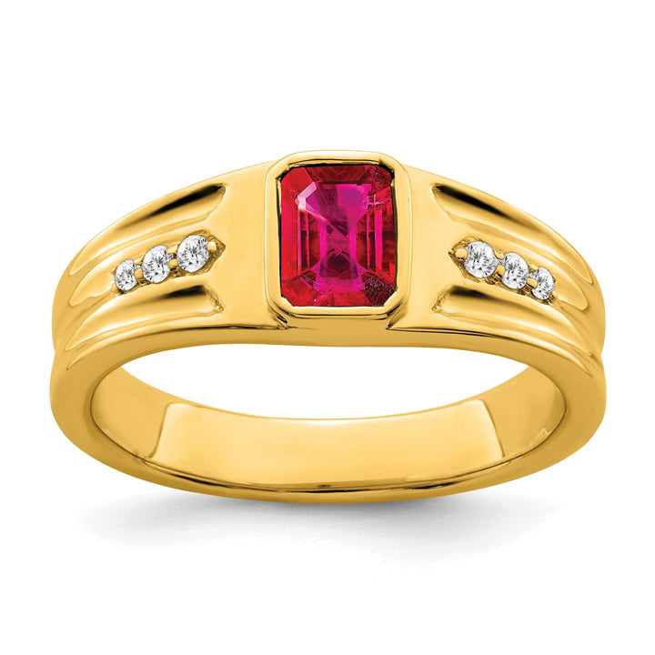 Lovely Rita's Men's Gemstones & Diamond Rings 14k Yellow Gold Created Ruby and Diamond Men's Ring.