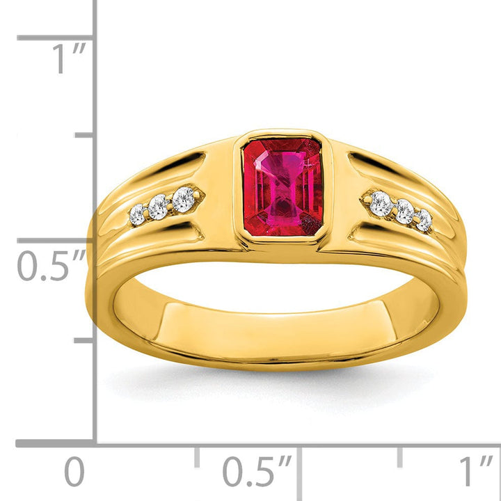 Lovely Rita's Men's Gemstones & Diamond Rings 14k Yellow Gold Created Ruby and Diamond Men's Ring.