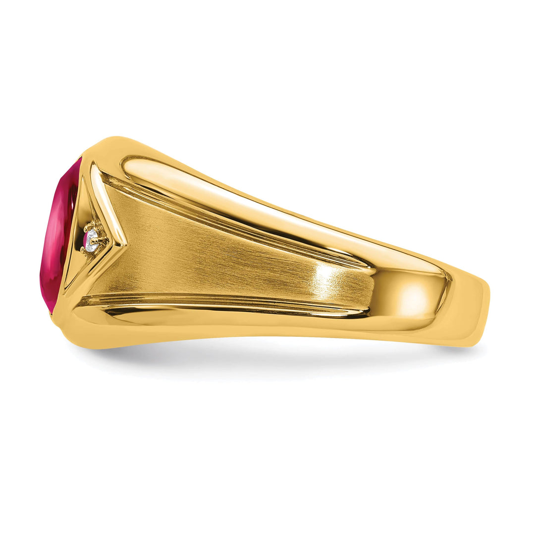 Lovely Rita's Men's Gemstones & Diamond Rings 14k Yellow Gold Created Ruby and Diamond Men's Ring.