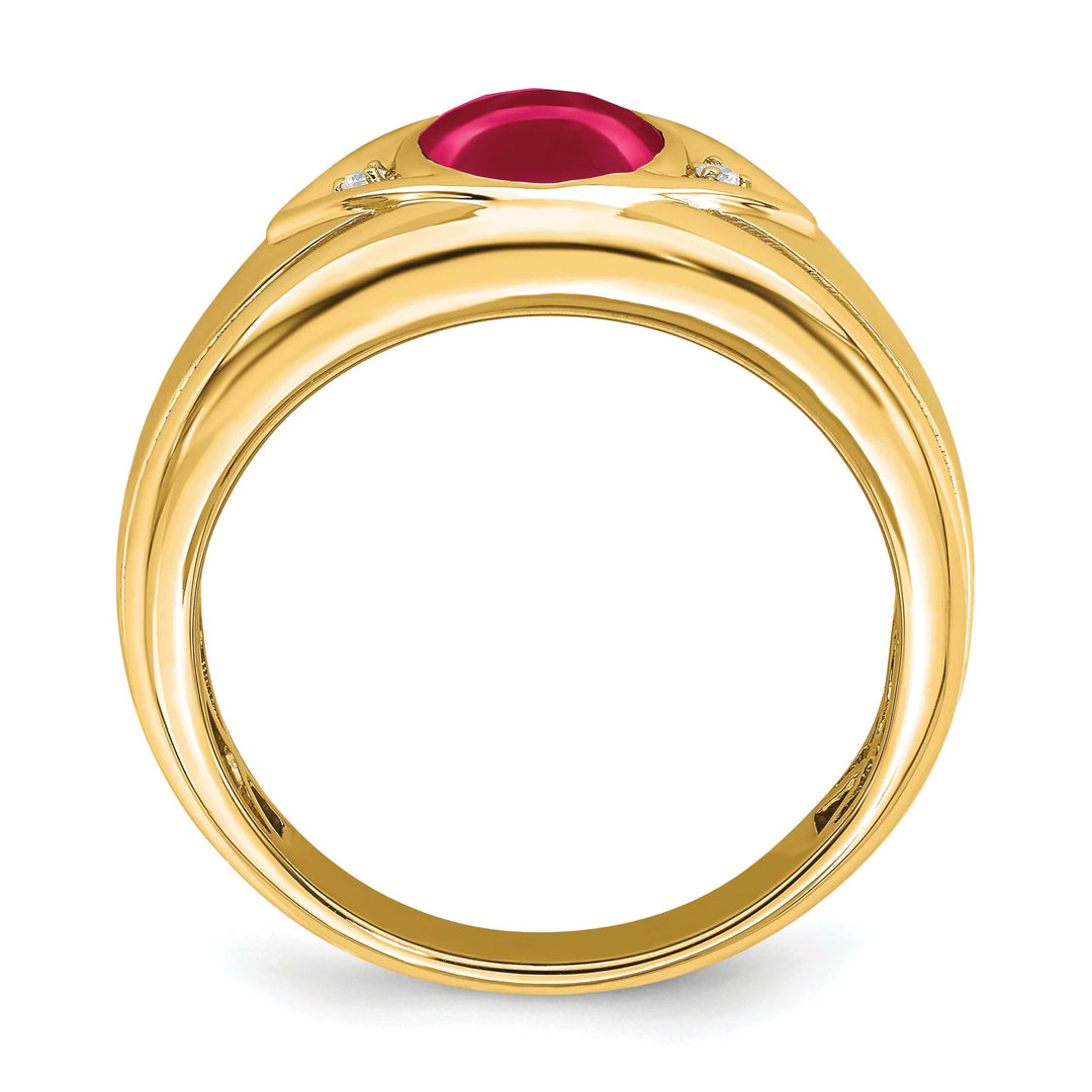 Lovely Rita's Men's Gemstones & Diamond Rings 14k Yellow Gold Created Ruby and Diamond Men's Ring.