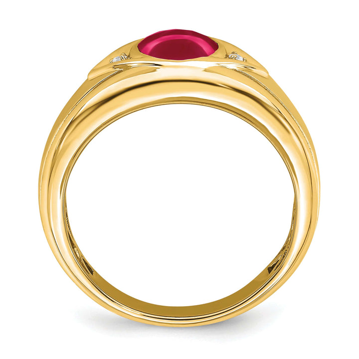 Lovely Rita's Men's Gemstones & Diamond Rings 14k Yellow Gold Created Ruby and Diamond Men's Ring.