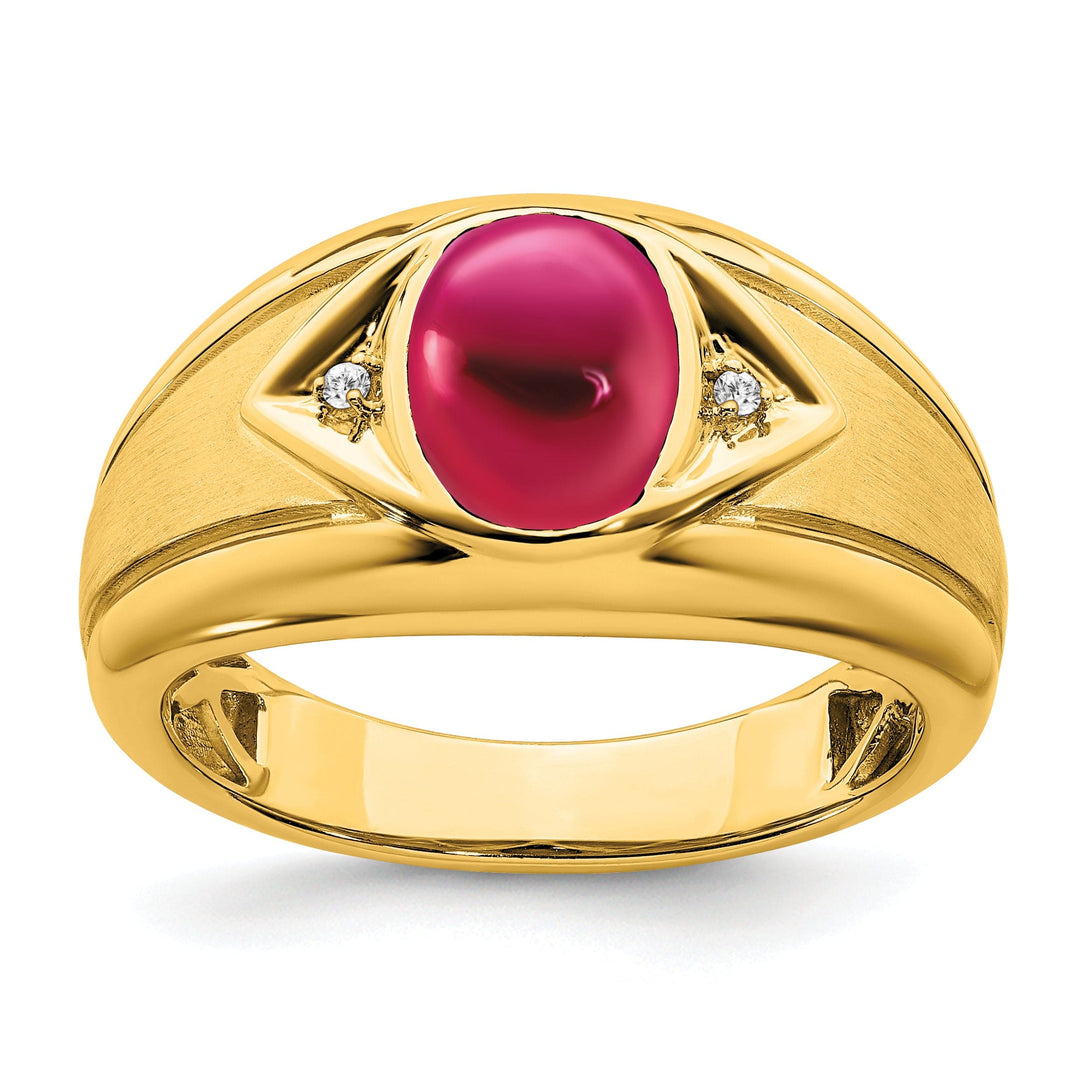 Lovely Rita's Men's Gemstones & Diamond Rings 14k Yellow Gold Created Ruby and Diamond Men's Ring.