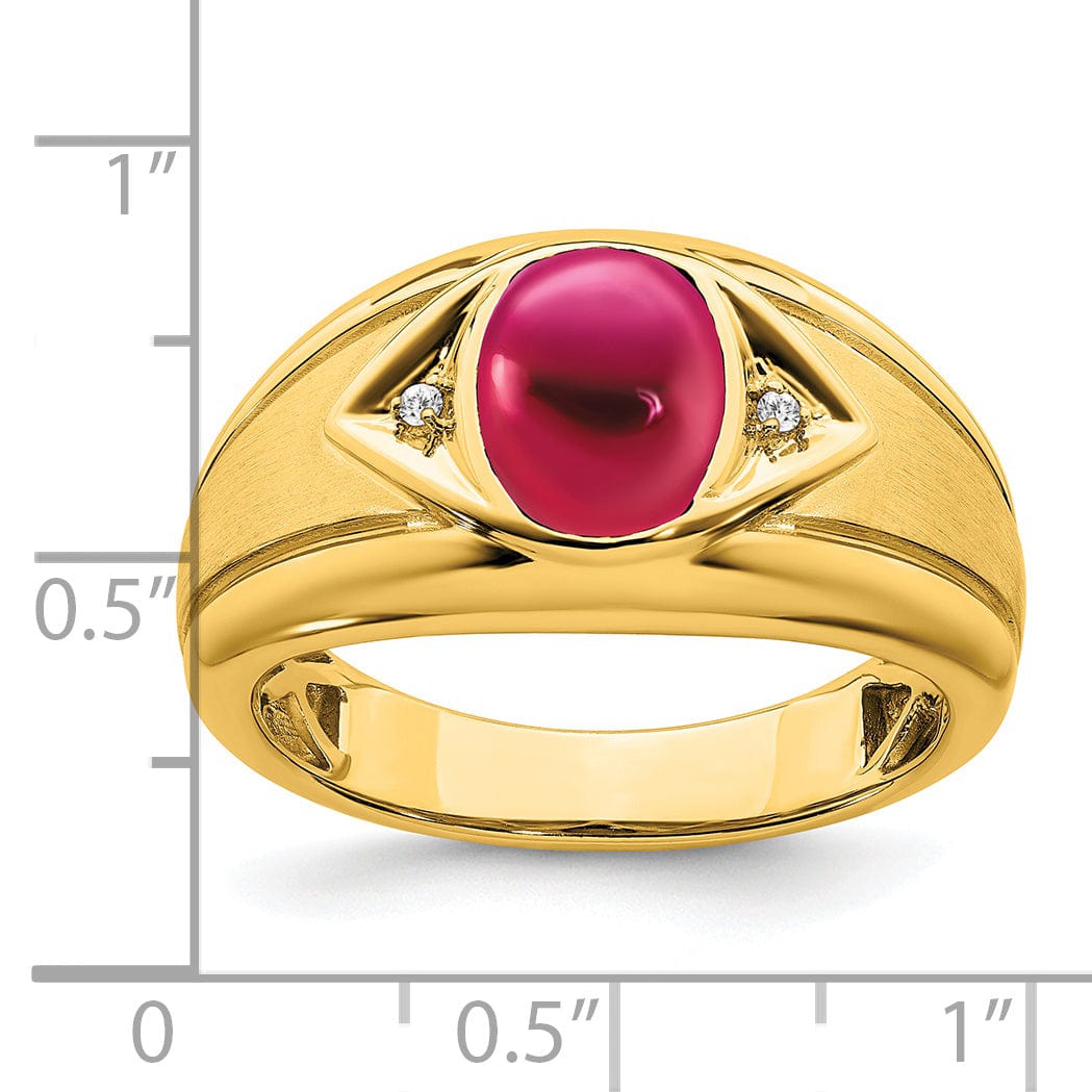 Lovely Rita's Men's Gemstones & Diamond Rings 14k Yellow Gold Created Ruby and Diamond Men's Ring.