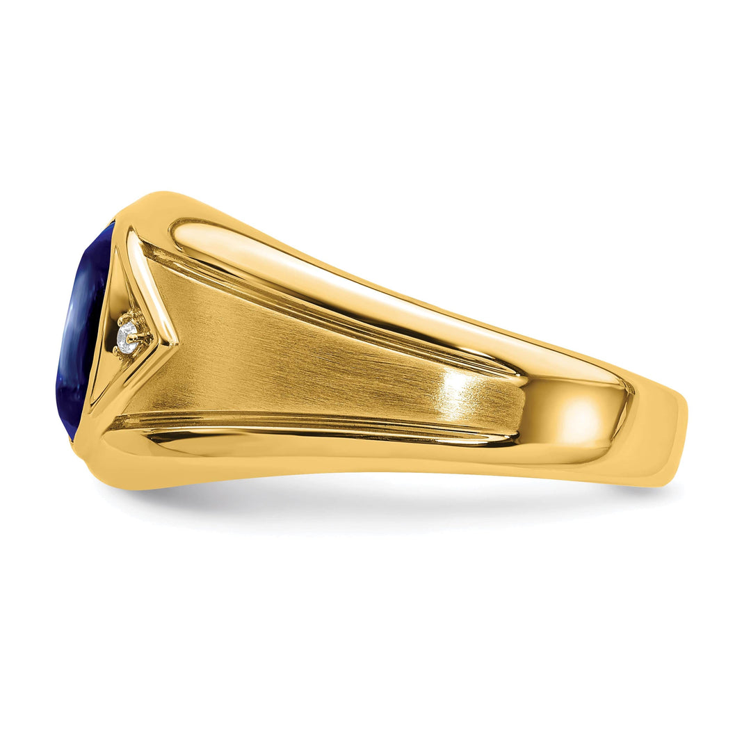 Lovely Rita's Men's Gemstones & Diamond Rings 14k Yellow Gold Created Sapphire and Diamond Mens Ring