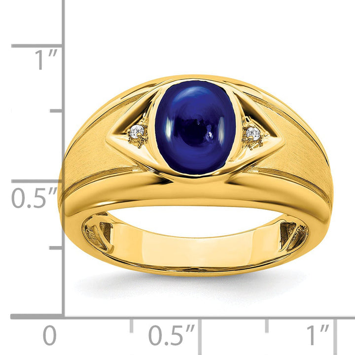 Lovely Rita's Men's Gemstones & Diamond Rings 14k Yellow Gold Created Sapphire and Diamond Mens Ring
