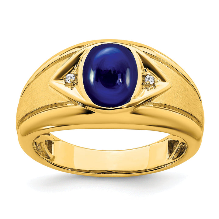 Lovely Rita's Men's Gemstones & Diamond Rings 14k Yellow Gold Created Sapphire and Diamond Mens Ring