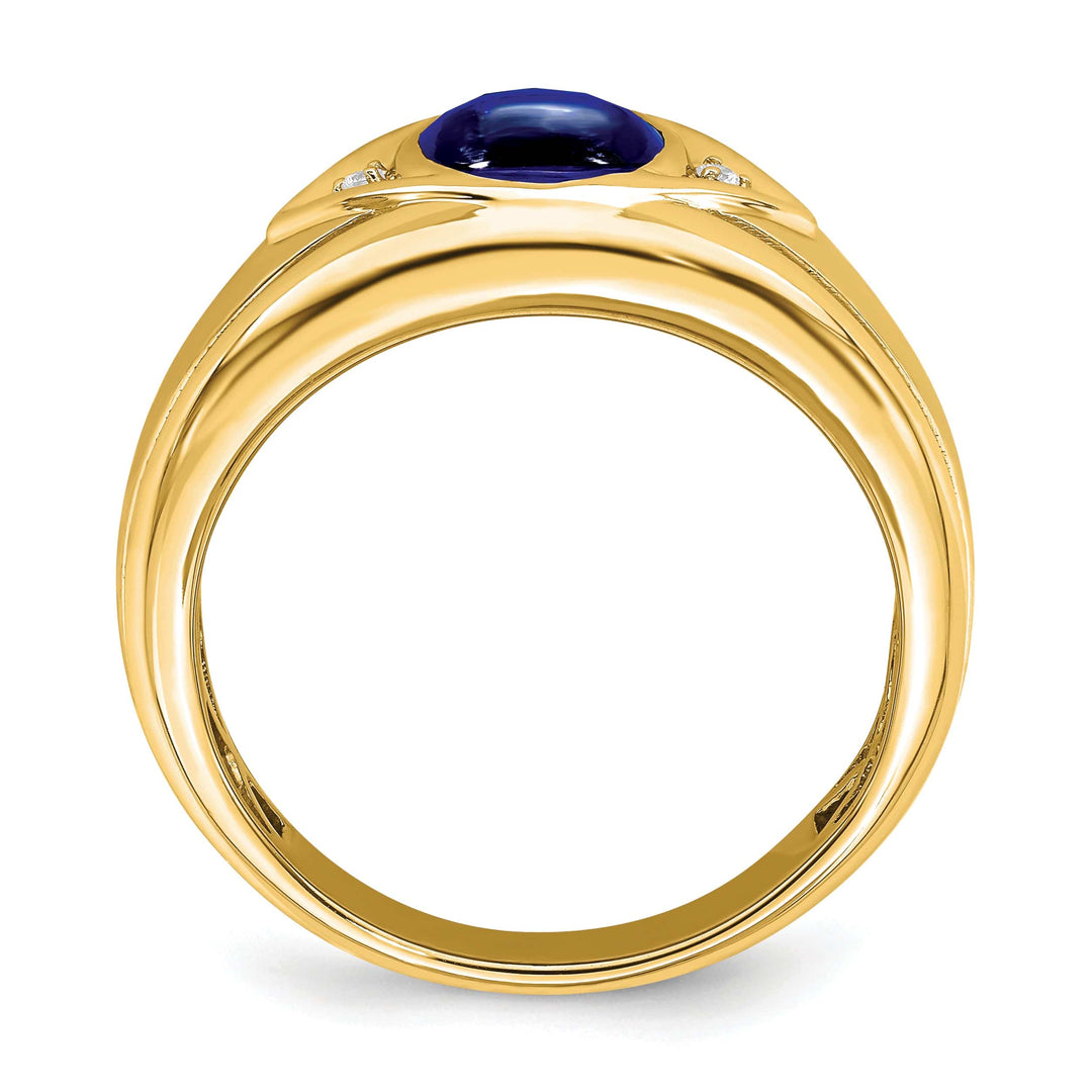 Lovely Rita's Men's Gemstones & Diamond Rings 14k Yellow Gold Created Sapphire and Diamond Mens Ring
