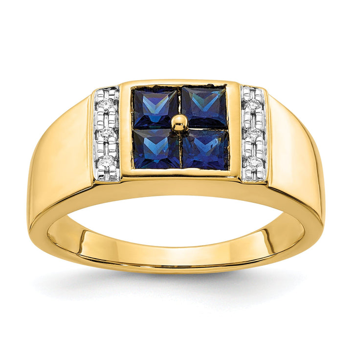 Lovely Rita's Men's Gemstones & Diamond Rings 14k Yellow Gold Created Sapphire, Diamond Mens Ring