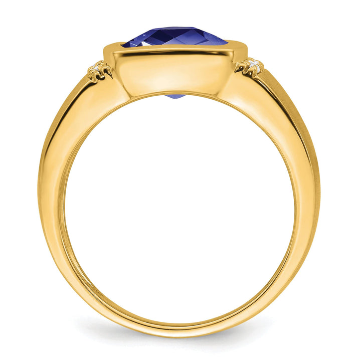 Lovely Rita's Men's Gemstones & Diamond Rings 14k Yellow Gold Created Sapphire Stone Diamond Mens Ring.