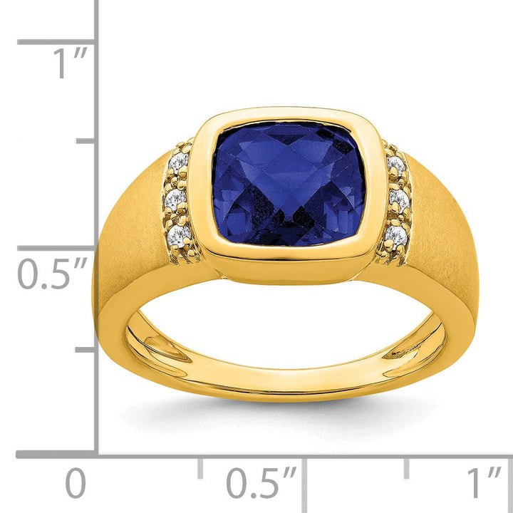 Lovely Rita's Men's Gemstones & Diamond Rings 14k Yellow Gold Created Sapphire Stone Diamond Mens Ring.