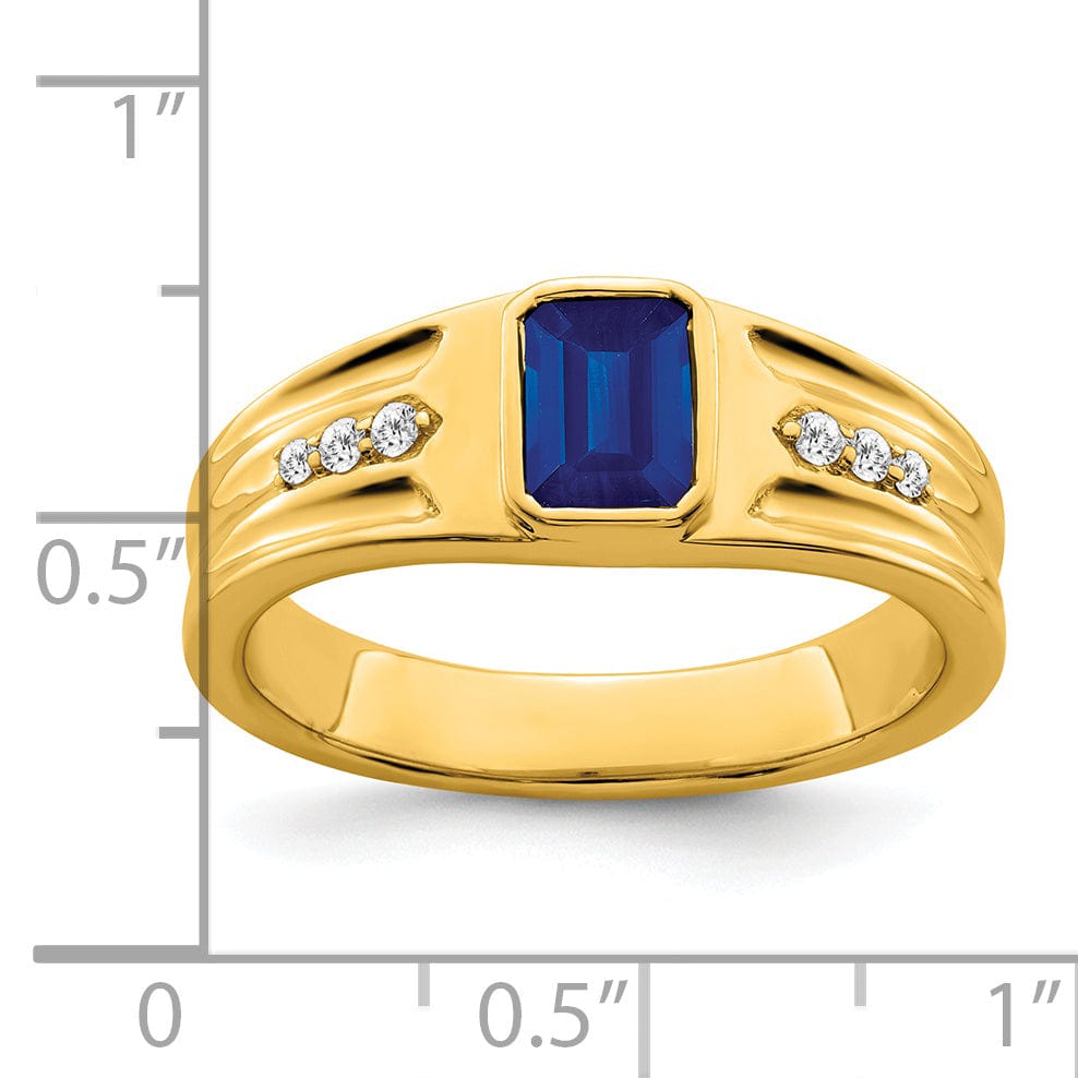 Lovely Rita's Men's Gemstones & Diamond Rings 14k Yellow Gold Created Sapphire Stone Diamond Mens Ring.