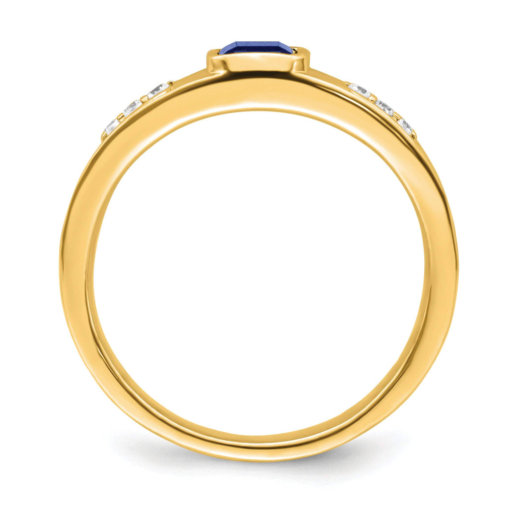 Lovely Rita's Men's Gemstones & Diamond Rings 14k Yellow Gold Created Sapphire Stone Diamond Mens Ring.