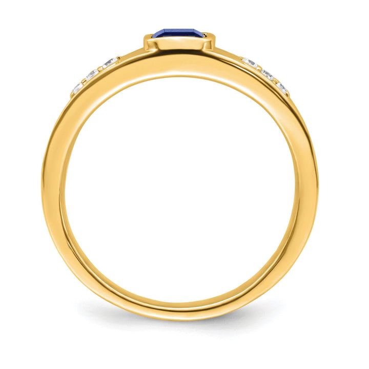 Lovely Rita's Men's Gemstones & Diamond Rings 14k Yellow Gold Created Sapphire Stone Diamond Mens Ring.