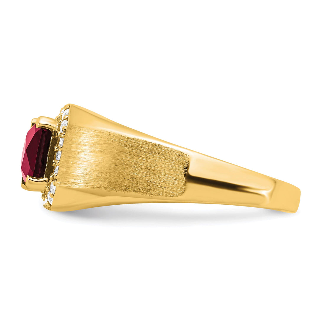 Lovely Rita's Men's Gemstones & Diamond Rings 14k Yellow Gold Cushion Created Ruby and Diamond Mens Ring