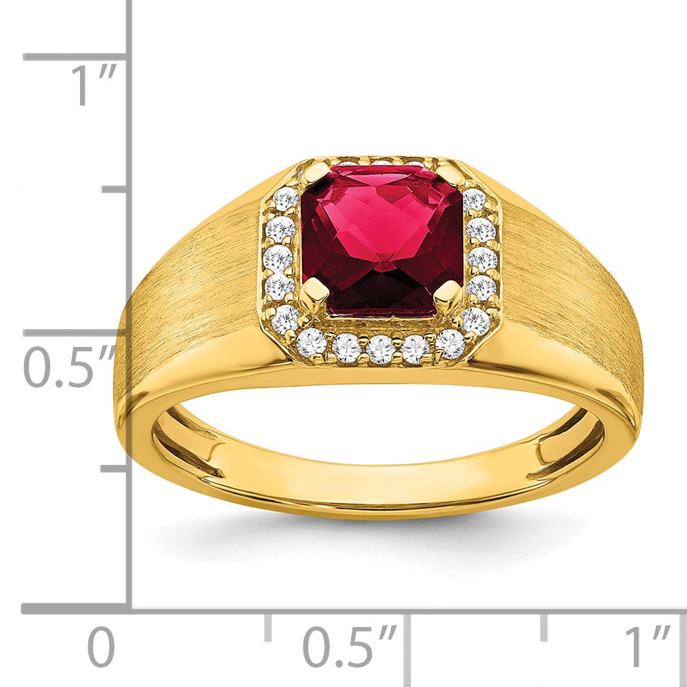 Lovely Rita's Men's Gemstones & Diamond Rings 14k Yellow Gold Cushion Created Ruby and Diamond Mens Ring