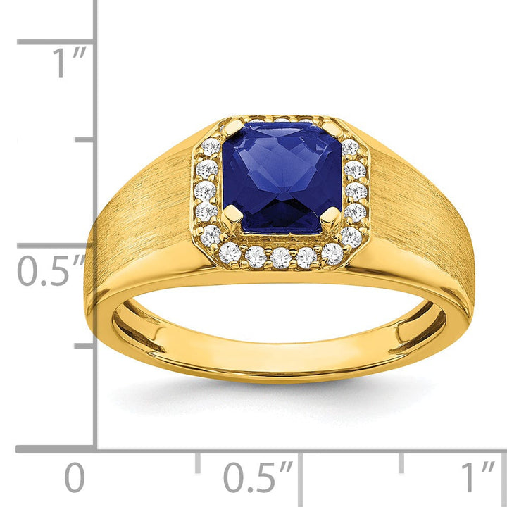 Lovely Rita's Men's Gemstones & Diamond Rings 14k Yellow Gold Cushion Created Sapphire and Diamond Mens Ring