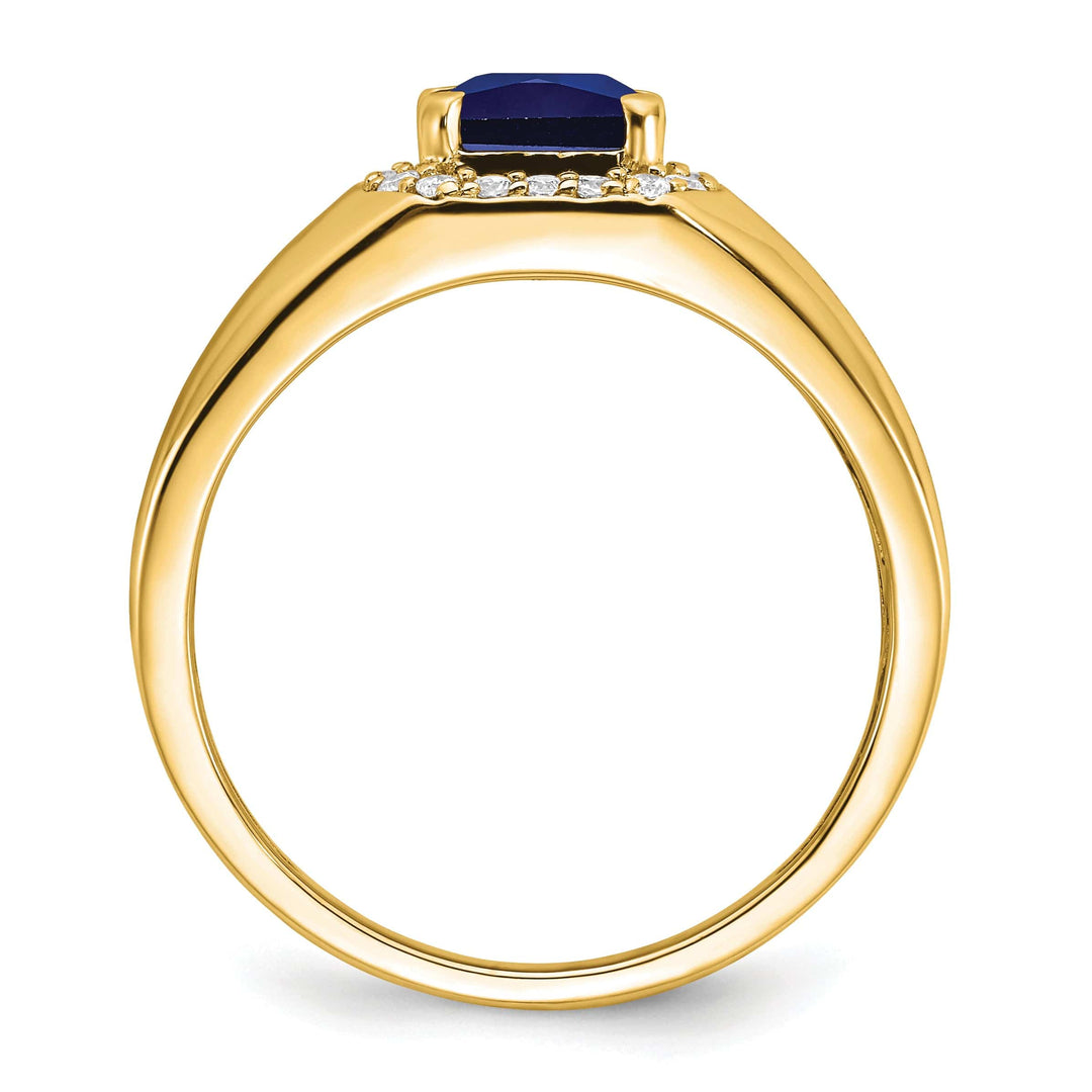 Lovely Rita's Men's Gemstones & Diamond Rings 14k Yellow Gold Cushion Created Sapphire and Diamond Mens Ring
